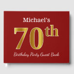 Livre D'or Red, Faux Gold 70th Birthday Party   Nom personnal<br><div class="desc">Ce livre d'or est orné du numéro ordinal "70e" avec un aspect faux or. Il comporte également un nom personnalisé et un arrière - plan de couleur rouge. Il pourrait être utilisé à une fête pour quelqu'un célébrant son soixante-dixième anniversaire. [~Z0000055]</div>