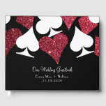 Livre D'or Red Faux Parties scintillant Las Vegas Guides<br><div class="desc">Ce livre d'or à couverture rigide présente une typographie élégante et des graphiques de costumes de cartes en blanc et cerise rouge faux parties scintillant sur un arrière - plan noir. Parfait pour un mariage de Las Vegas dans une petite chapelle au large de la bande, bienvenue à la réception...</div>