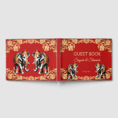 Livre D'or Red gold elephants Indian wedding personalized (Complet)