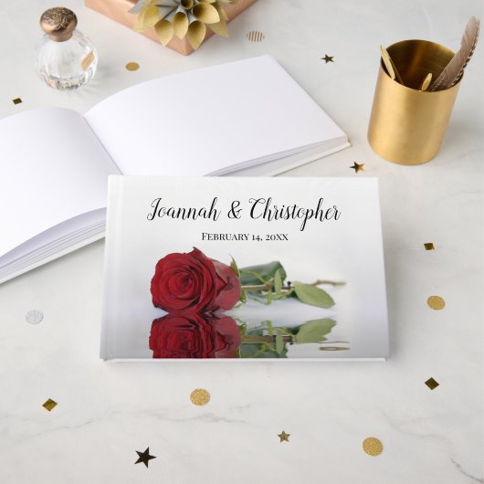 Livre D'or Reflet long Stemmed Red Rose Mariage romantique (Recto ouvert)