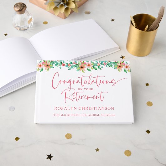 Livre D'or Retraite Tropical Floral Script Félicitations (Recto ouvert)