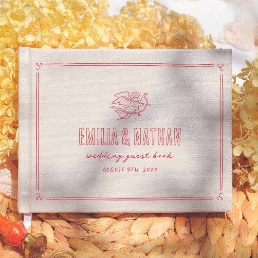 Livre D'or Retro Love Struck Hand Drawn Cupid Modern Wedding