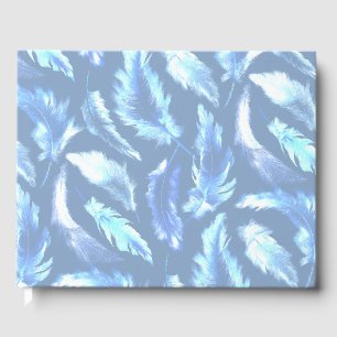 Livre D'or rêves doux - plumes aquarelles bleu clair :