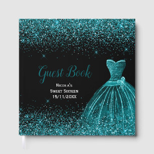 Livre D'or Robe Bleu Turquoise Faux Paillettes Sweet 16 Anniv