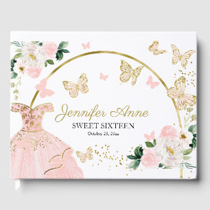 Livre D'or Robe Douce 16 Papillon Bleu Fleurs Roses Roses