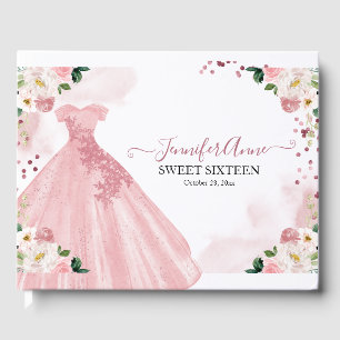 Livre D'or Robe Fleurs Aquarelle Rose Gold Rose Clair 16 Ans