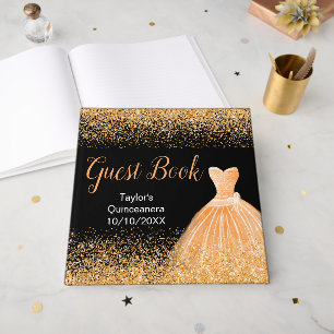 Livre D'or Robe orange pêche Faux paillettes Quinceanera