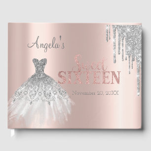 Livre D'or Robe Pailletée Argent Gouttes Rose Or Sweet 16