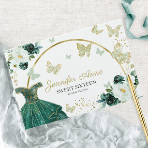 Livre d'or Robe Vert Émeraude Papillon Sweet 16