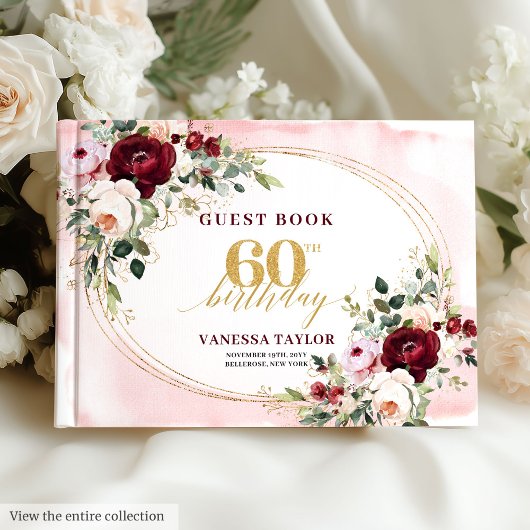 Livre D'or Romantic Boho Burgundy Floral 60th Birthday