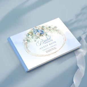 Livre D'or Romantique Bohème Pastel Fleurs Bleu Verdure Or