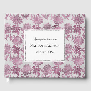 Livre D'or Romantique Bourgogne Rouge Argent Mariage Floral