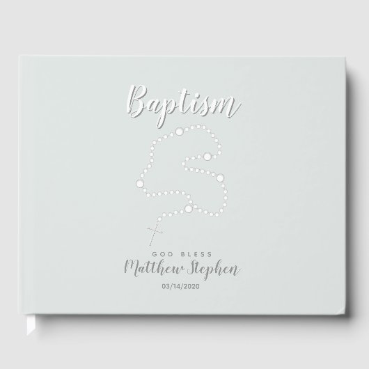 Livre D'or Rosaire du baptême sur bleu en poudre (Recto)