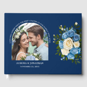 Livre D'or Rose bleue et blanche personnalisée