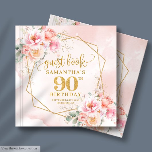 Livre d'or rose boho floral de 90 ans