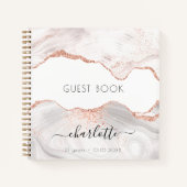 Livre d'or rose d'anniversaire agate en marbre or (Devant)