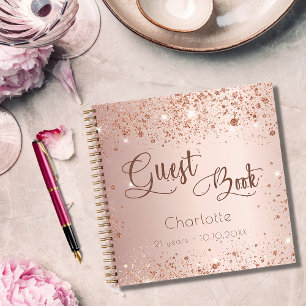 Livre d'or rose d'anniversaire scintille de nom