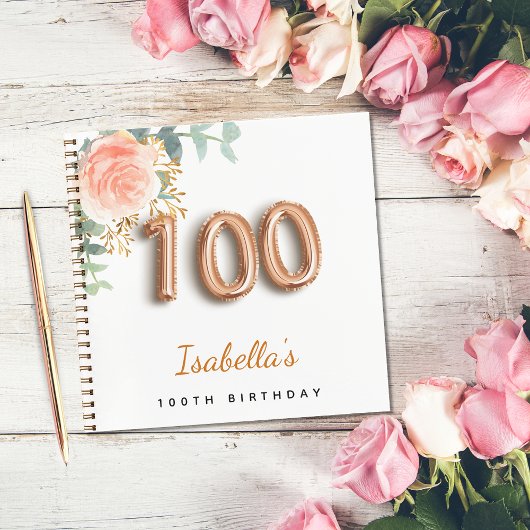 Livre d'or rose de 100e anniversaire eucalyptus
