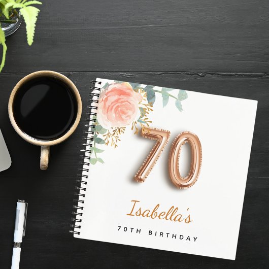 Livre d'or rose de 70e anniversaire eucalyptus