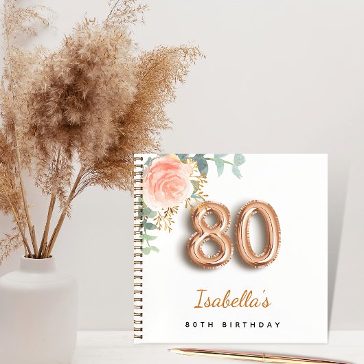Livre d'or rose de 80e anniversaire eucalyptus