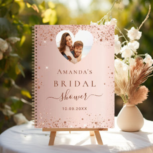 Livre d'or rose de la douche nuptiale coeur photo 