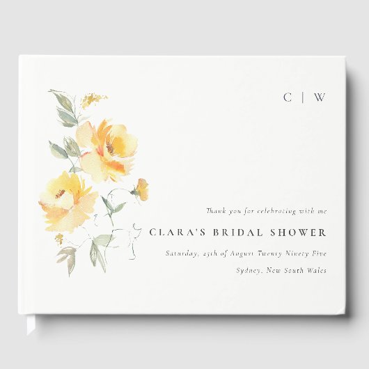 Livre D'or Rose Fleur de mariage aquarelle vert jaune (Recto)