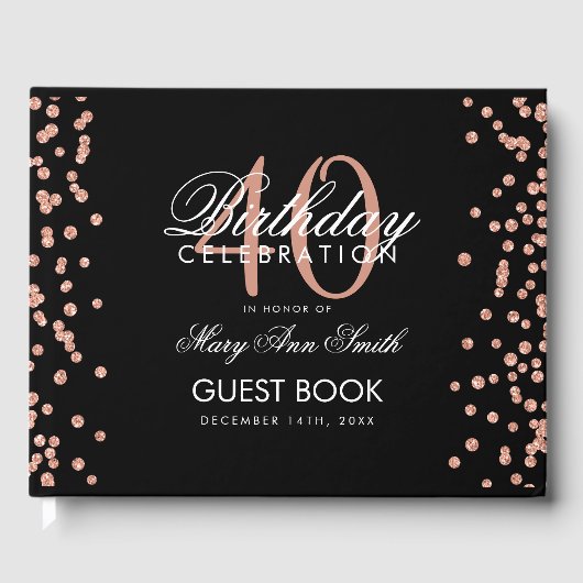 Livre D'or Rose Gold 40e anniversaire Confetti Noir (Recto)