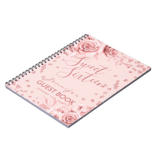 Livre d'or Rose Gold Blush Sweet 16 Parties scinti (Côté gauche)