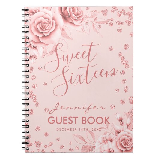 Livre d'or Rose Gold Blush Sweet 16 Parties scinti (Devant)