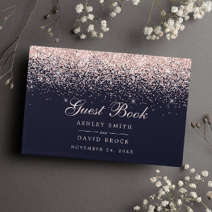 Livre D'or Rose Gold Confetti Marine Bleu Moderne Chic Mariag