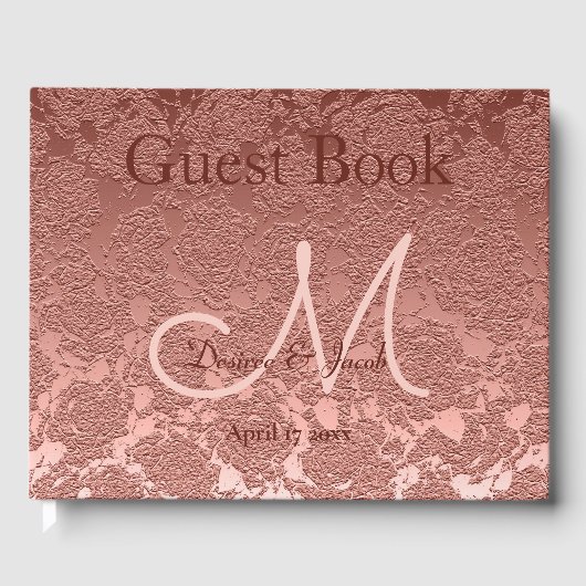 Livre D'or Rose Gold Elegant Mariage Réception Monogramme (Recto)