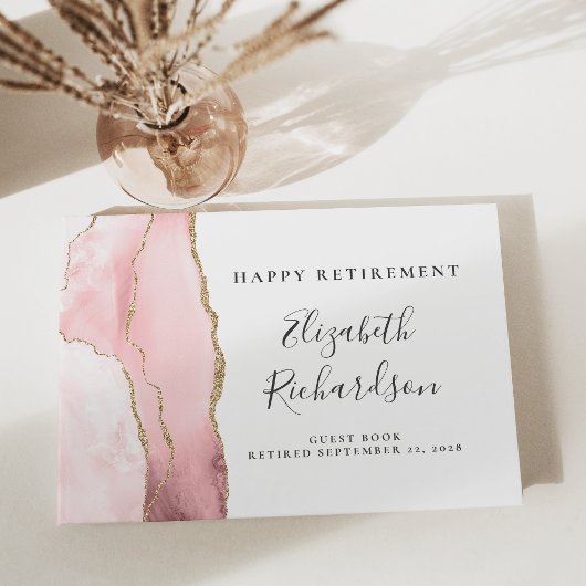 Livre D'or Rose Gold Moderne Agate Script Retraite