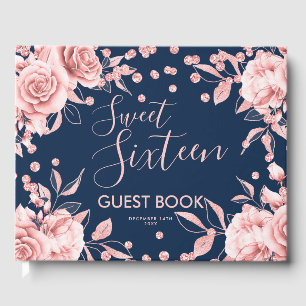 Livre d'or Rose Gold Navy Sweet 16 Parties scintil