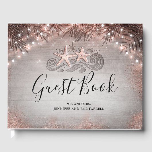 Livre D'or Rose Gold Starfish Plage tropicale Mariage (Recto)