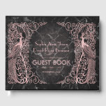 Livre D'or Rose Marbre d'or Art Déco Peacocks Mariage<br><div class="desc">Design unique avec un mélange de paons d'art déco d'or imitation rose à l'ancienne et une approche graphique audacieuse et moderne, sur un arrière - plan en marbre noir. Utilisez l'outil Personnaliser pour ajouter vos informations. Pour les articles correspondants, visitez, s'il vous plaît, ma collection Rose de peacocks en marbre...</div>