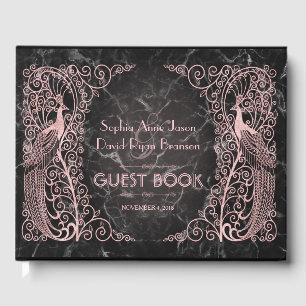 Livre D'or Rose Marbre d'or Art Déco Peacocks Mariage