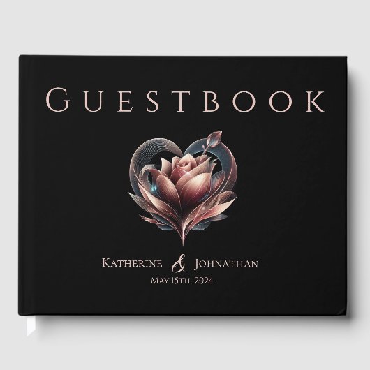 Livre D'or Rose moderne avec Mariage de coeur (Recto)