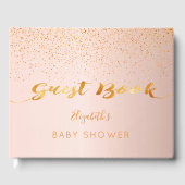 Livre D'or Rose or confetti script Baby shower fille (Recto)