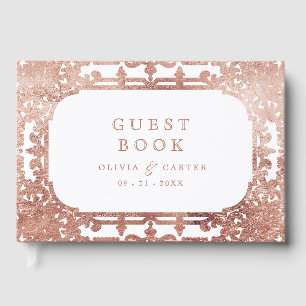 Livre D'or Rose or élégant romantique orné mariage vintage