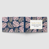 Livre D'or Rose, or Tropical feuille bleu marine mariage (Complet)