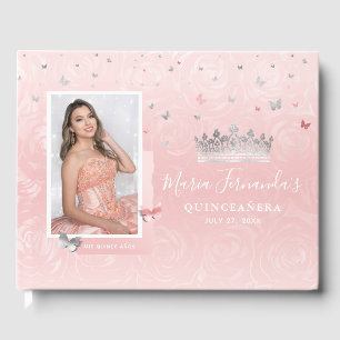 Livre D'or Rose Pâle Élégant Argent Photo Quinceanera