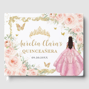 Livre D'or Rose Pâle Floral Princesse Or Quinceanera Mis 15