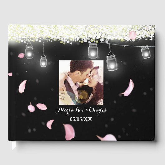 Livre D'or Rose Petal Mason Jar Under the Stars Mariage Photo (Recto)
