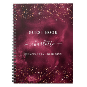 Livre d'or rose Quinceanera bordeaux parties scint