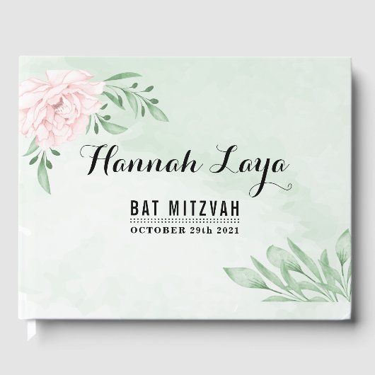 Livre D'or Rose rose Eucalyptus Succulent Bat mitzvah de feui (Recto)