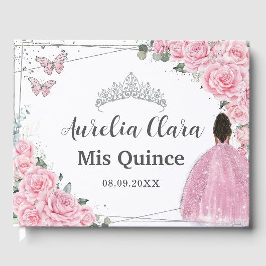 Livre D'or Rose rose Florale Brown Princesse Argent QUINCEAÑE (Recto)