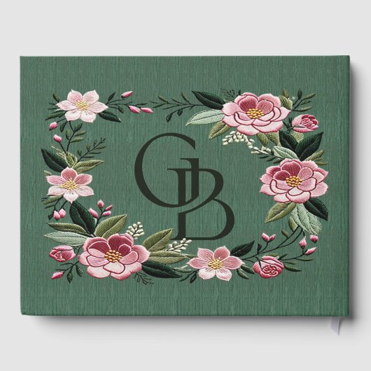 Livre D'or rose vert et poussiéreux Mariage brodé (Verso)