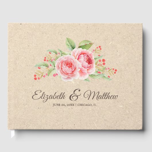 Livre D'or Roses aquarelle | Mariage papier Kraft (Recto)