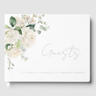 Livre D'or Roses blanches et Mariage feuille d'âge stationnai