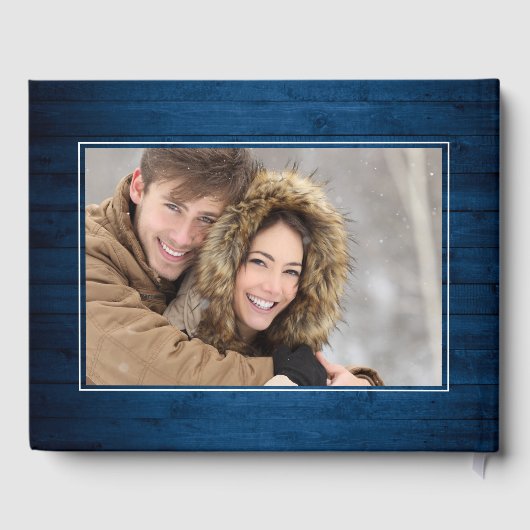 Livre D'or Roses blanches Mariage PHOTO en bois bleu (Verso)